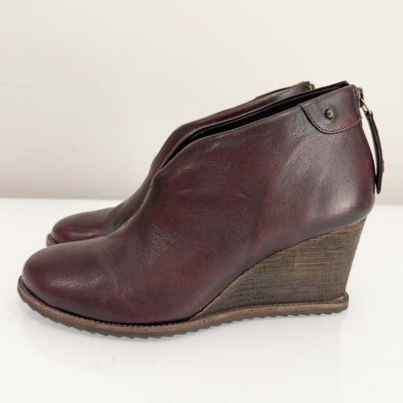 Trask Shoes - TRASK Tenley Wine Brush-Off Sheep Wedge Booties Leather 36-1273 Size 7